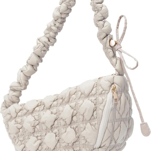 Women's Quilted Puffy Crossbody Bag Satin Lightweight Adjustable Strap - Picture 1 of 7